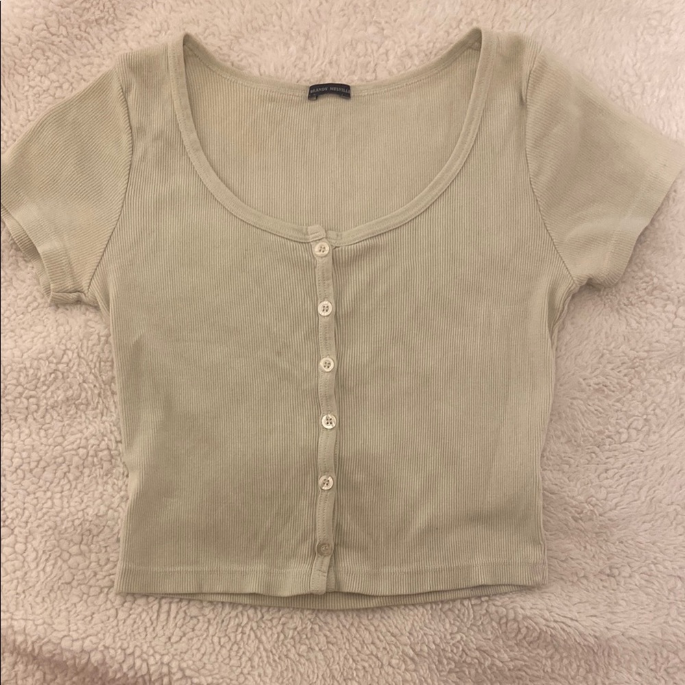 Brandy Melville Light Green Ribbed Button-Up Top